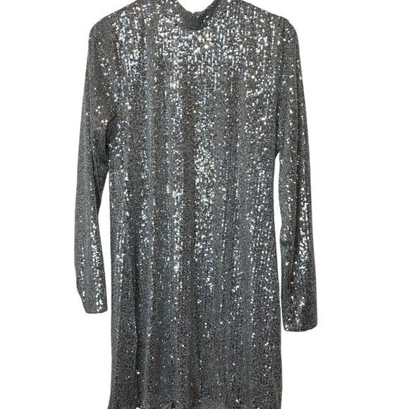 NWT Abercrombie & Fitch Silver Sequin Long Sleeve Mini Dress XL - Picture 3 of 12